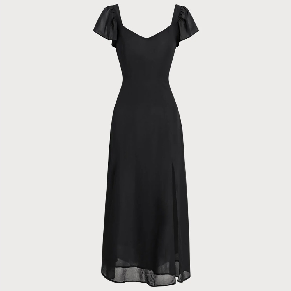 Rihoas Black Sweetheart Neck Chiffon Maxi Dress
